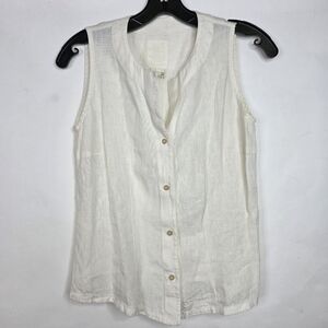 120%Lino  100% flax linen Button down Sleeveless top
